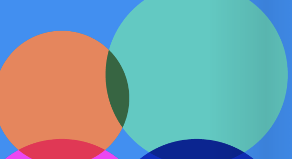 Overlapping, coloured circles on blue background