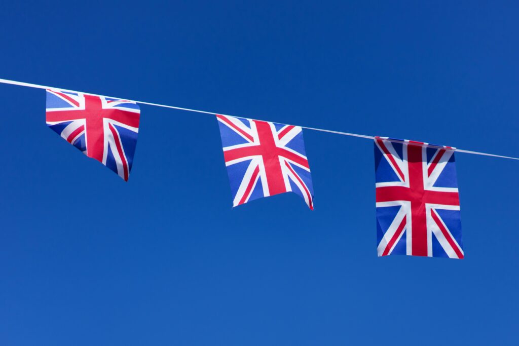 String of three Union Jack flags